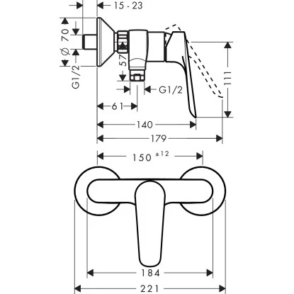 Hansgrohe Einhebel-Brausearmatur Logis E Aufputz Chrom 2 Hansgrohe Einhebel-Brausearmatur Logis E Aufputz Chrom – Bild 2