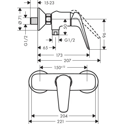 Hansgrohe Einhebel-Brausearmatur Novus Aufputz Chrom 2 Hansgrohe Einhebel-Brausearmatur Novus Aufputz Chrom – Bild 2