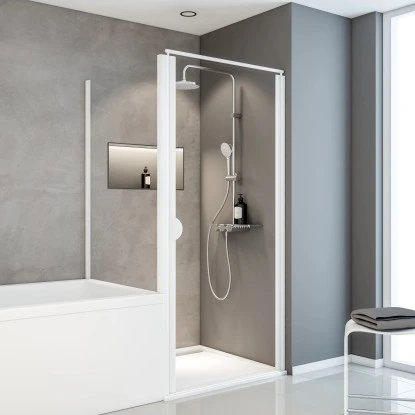 Schulte Sunny Drehtür Mit Verkürzter Seitenwand Echtglas Klar Alpinweiß 1 Schulte Sunny Drehtür Mit Verkürzter Seitenwand Echtglas Klar Alpinweiß