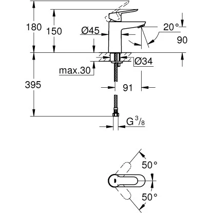 Grohe QuickFix Einhand-Waschtischbatterie Start Edge S-Size Chrom 2 Grohe QuickFix Einhand-Waschtischbatterie Start Edge S-Size Chrom – Bild 2