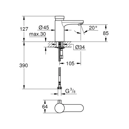 Grohe Selbstschluss-Waschtischbatterie Eurosmart CT Zugstangen-Ablaufgarnitur 3 Grohe Selbstschluss-Waschtischbatterie Eurosmart CT Zugstangen-Ablaufgarnitur – Bild 3