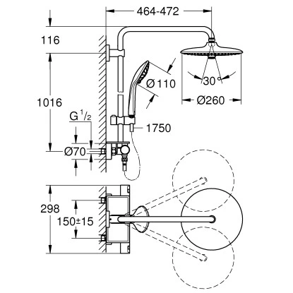 Grohe Duschsystem Vitalio Joy 260 Mit Thermostat Für Die Wandmontage 2 Grohe Duschsystem Vitalio Joy 260 Mit Thermostat Für Die Wandmontage – Bild 2