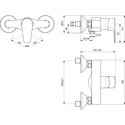 Ideal Standard Brausearmatur Esla Aufputz Chrom 2 Ideal Standard Brausearmatur Esla Aufputz Chrom – Bild 2