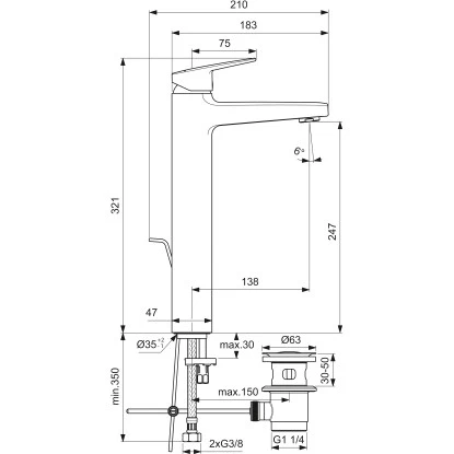 Ideal Standard Waschtischarmatur Ceraplan Chrom O. Ablaufgarnitur H250 Idealfix 4 Ideal Standard Waschtischarmatur Ceraplan Chrom O. Ablaufgarnitur H250 Idealfix – Bild 4