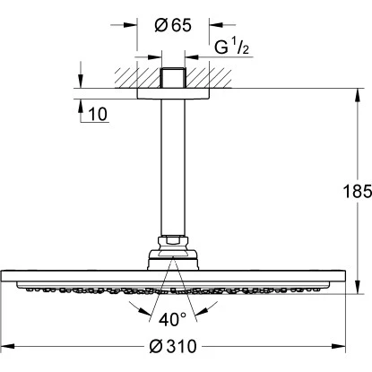 Grohe Kopfbrause-Set Mit Deckenauslass Rainshower Cosmopolitan 310 Hard Graphite 2 Grohe Kopfbrause-Set Mit Deckenauslass Rainshower Cosmopolitan 310 Hard Graphite – Bild 2
