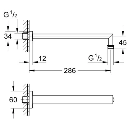 Grohe Brausearm Rainshower Eckig 286 Mm Chrom 2 Grohe Brausearm Rainshower Eckig 286 Mm Chrom – Bild 2
